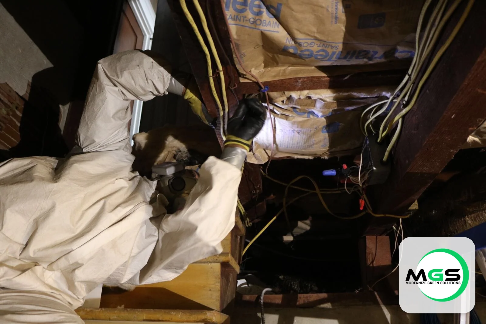 Modernize Green Solutions team installing attic insulation