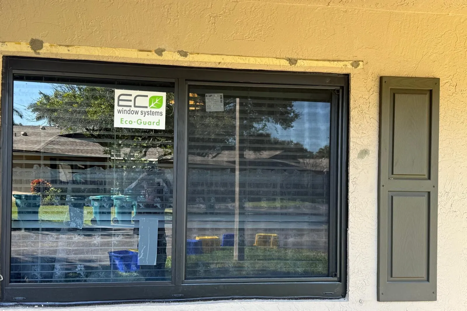 New impact window installed by MGS, the product label still on the glass